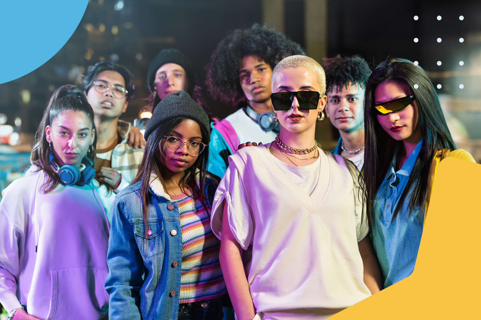 Group of stylish diverse youth outdoors