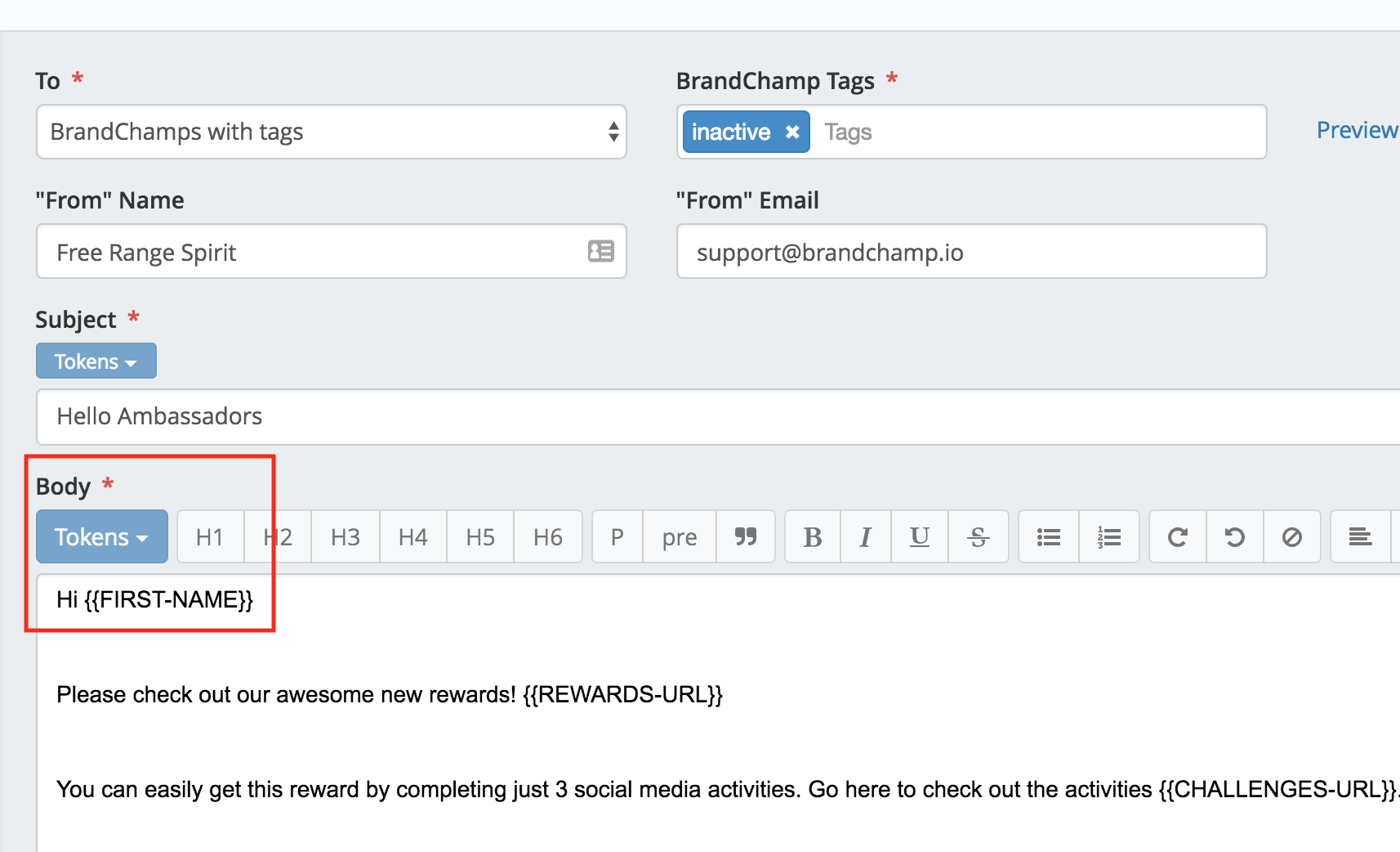 BrandChamp email body