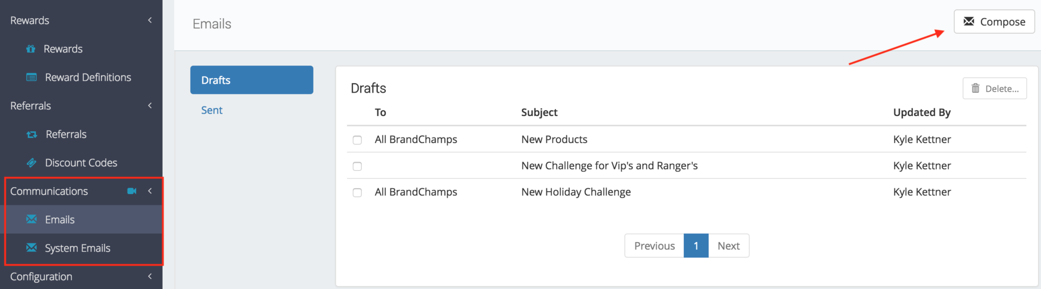 BrandChamp emailing user tags