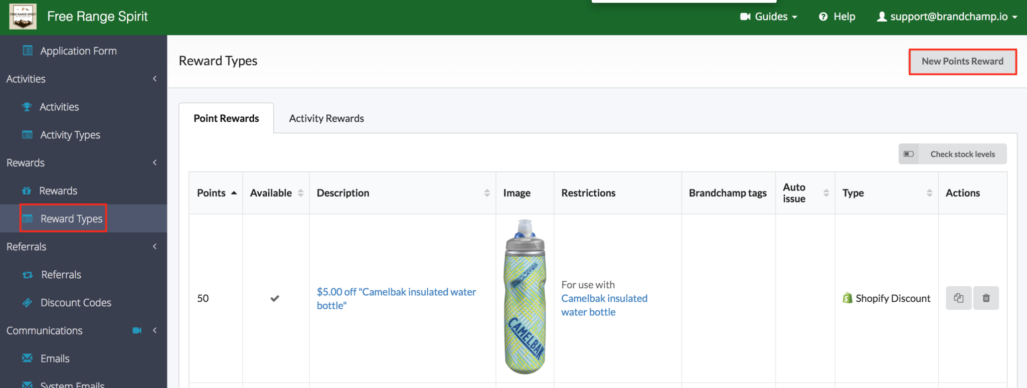 BrandChamp ambassador management reward types water bottle discount code