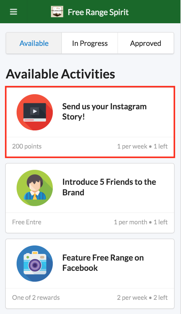 BrandChamp ambassador portal available activities Instagram stories