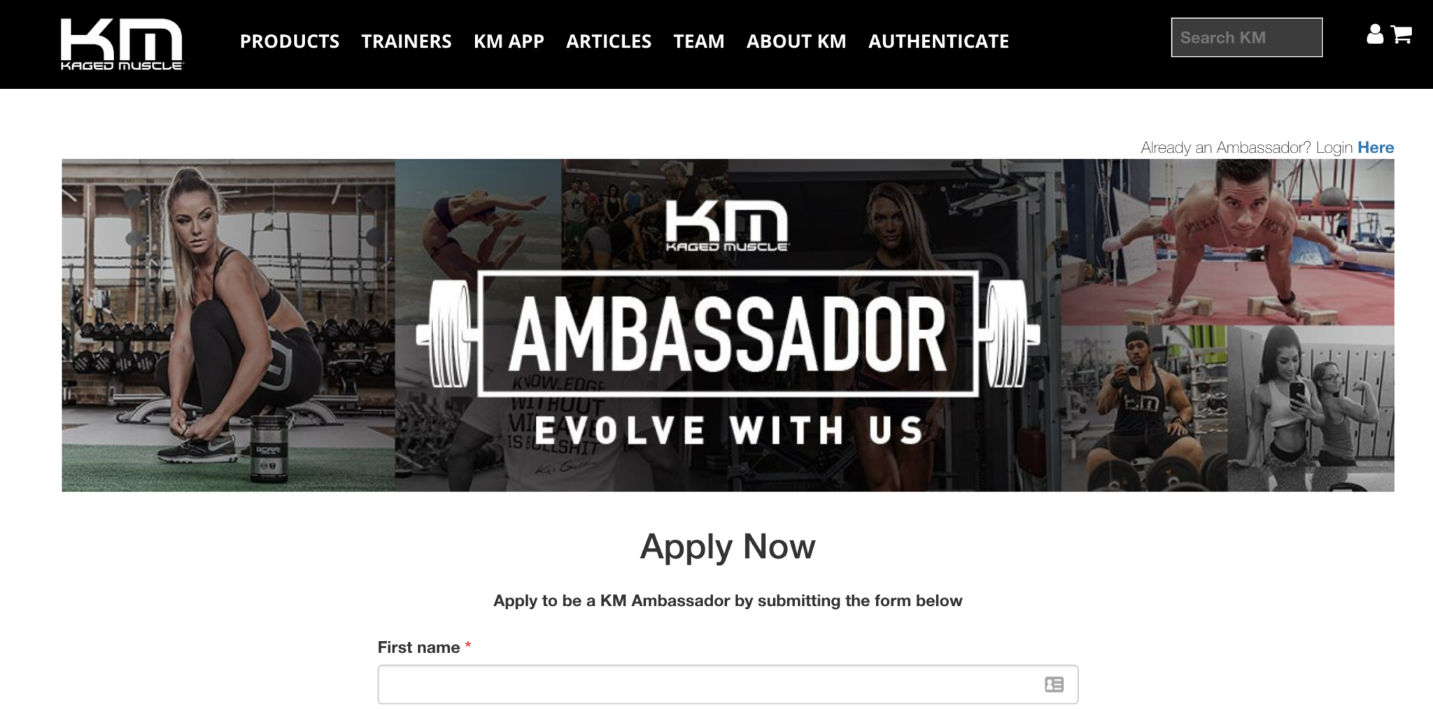Kaged Muscle application page website
