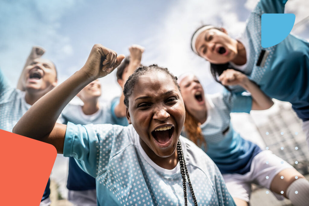 Sports team celebrating a win