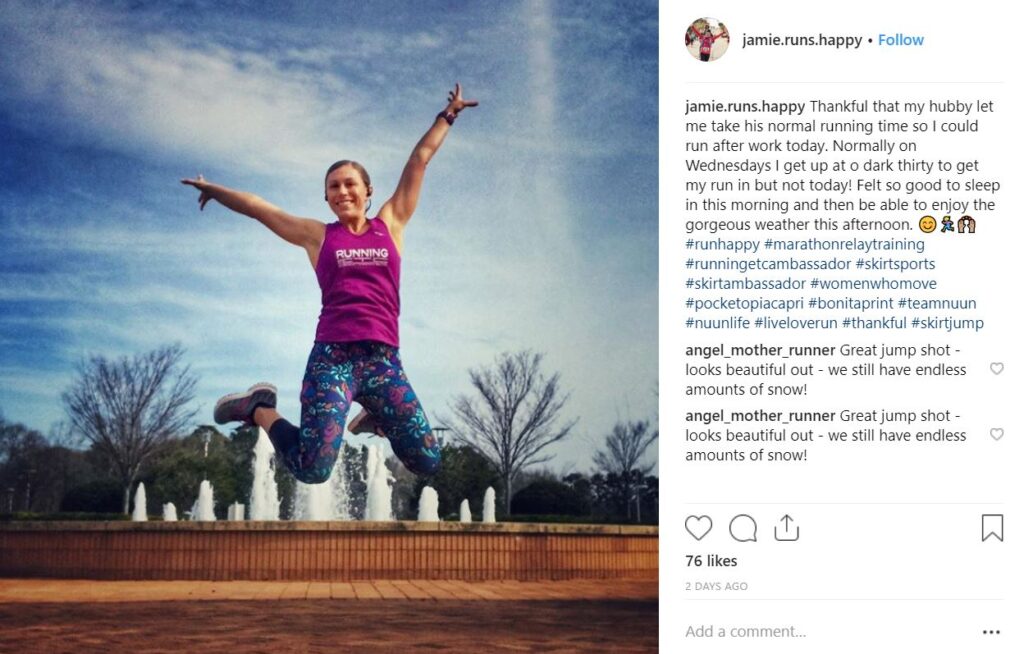 Instagram photo Skirt Sports brand ambassador jumping outside