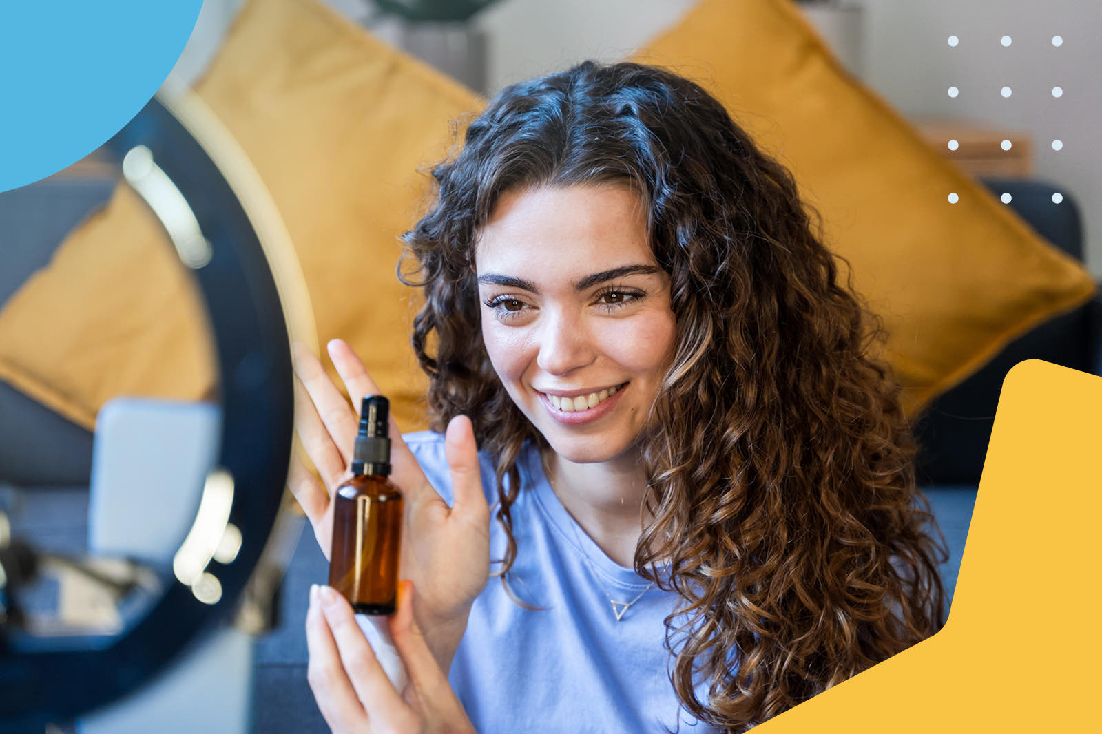 Woman vlogging with beauty product