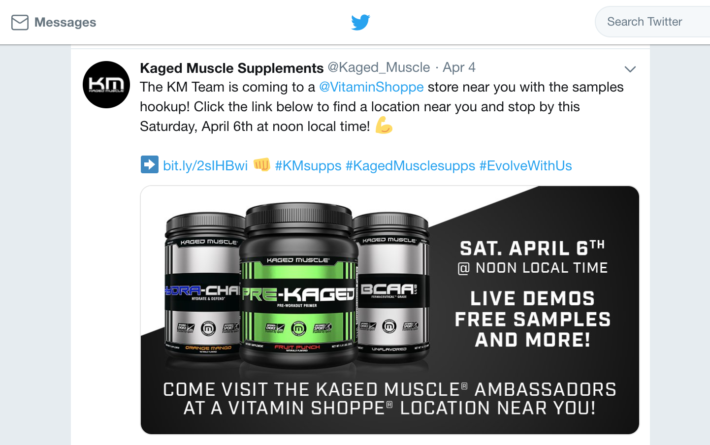 Kaged Muscle Twitter post supplements