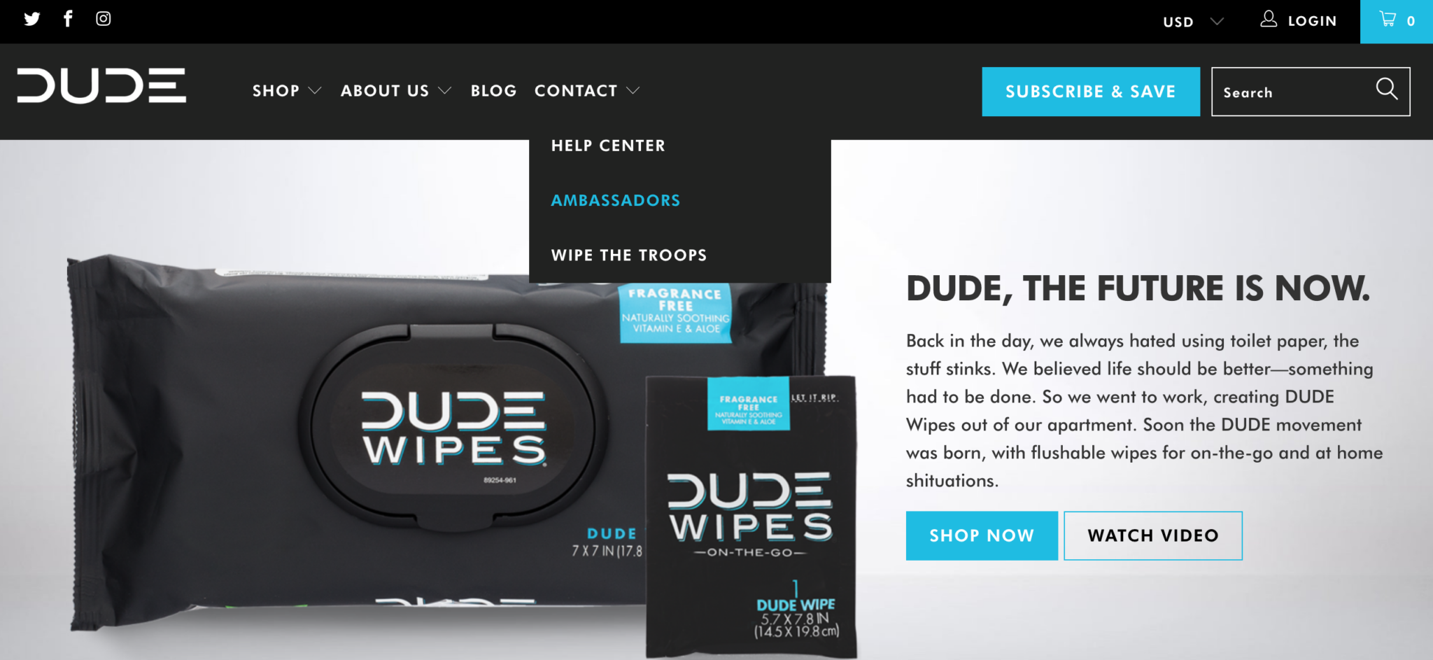 Dude Wipes website homepage