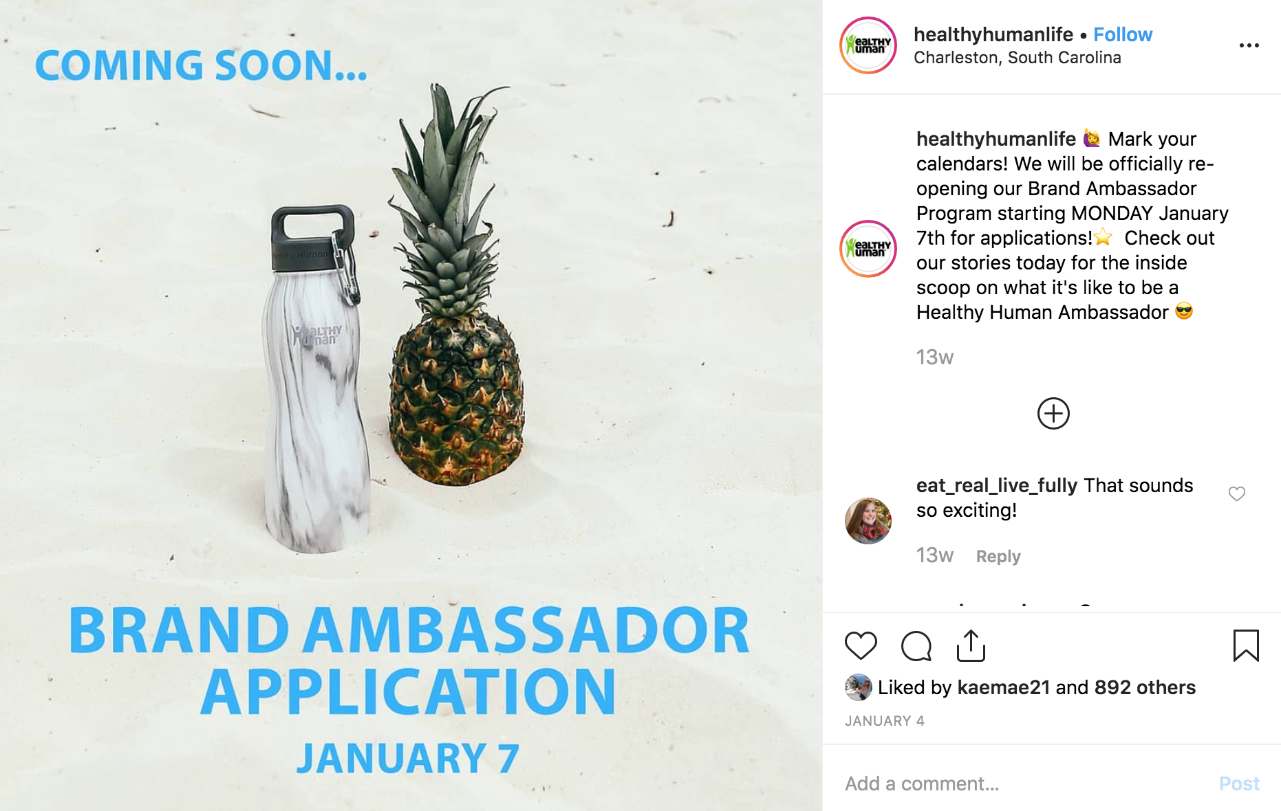 healthy Human social media post brand ambassador applications