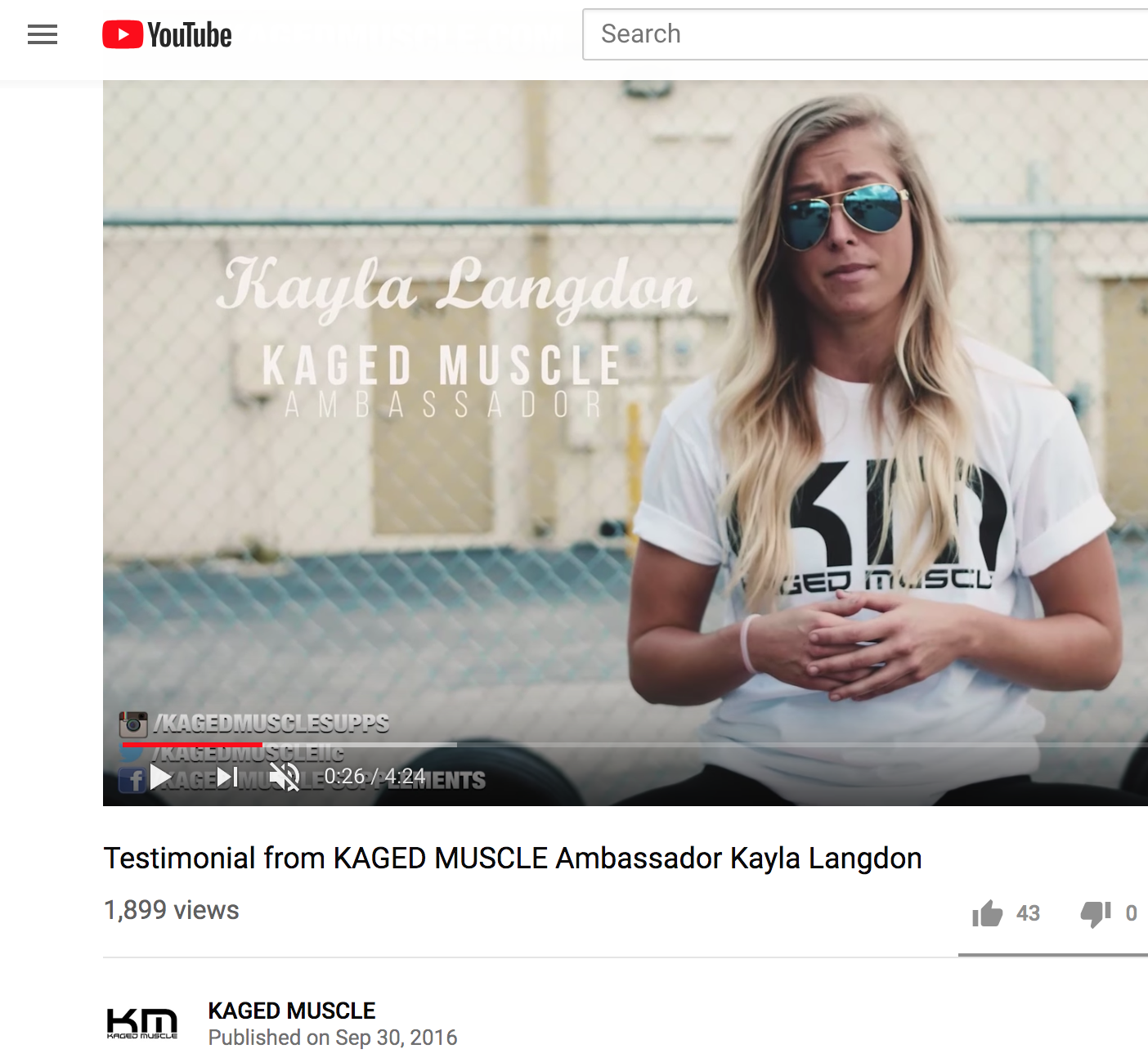YouTube video screenshot Kayla Langdon Kaged Muscle ambassador testimonial