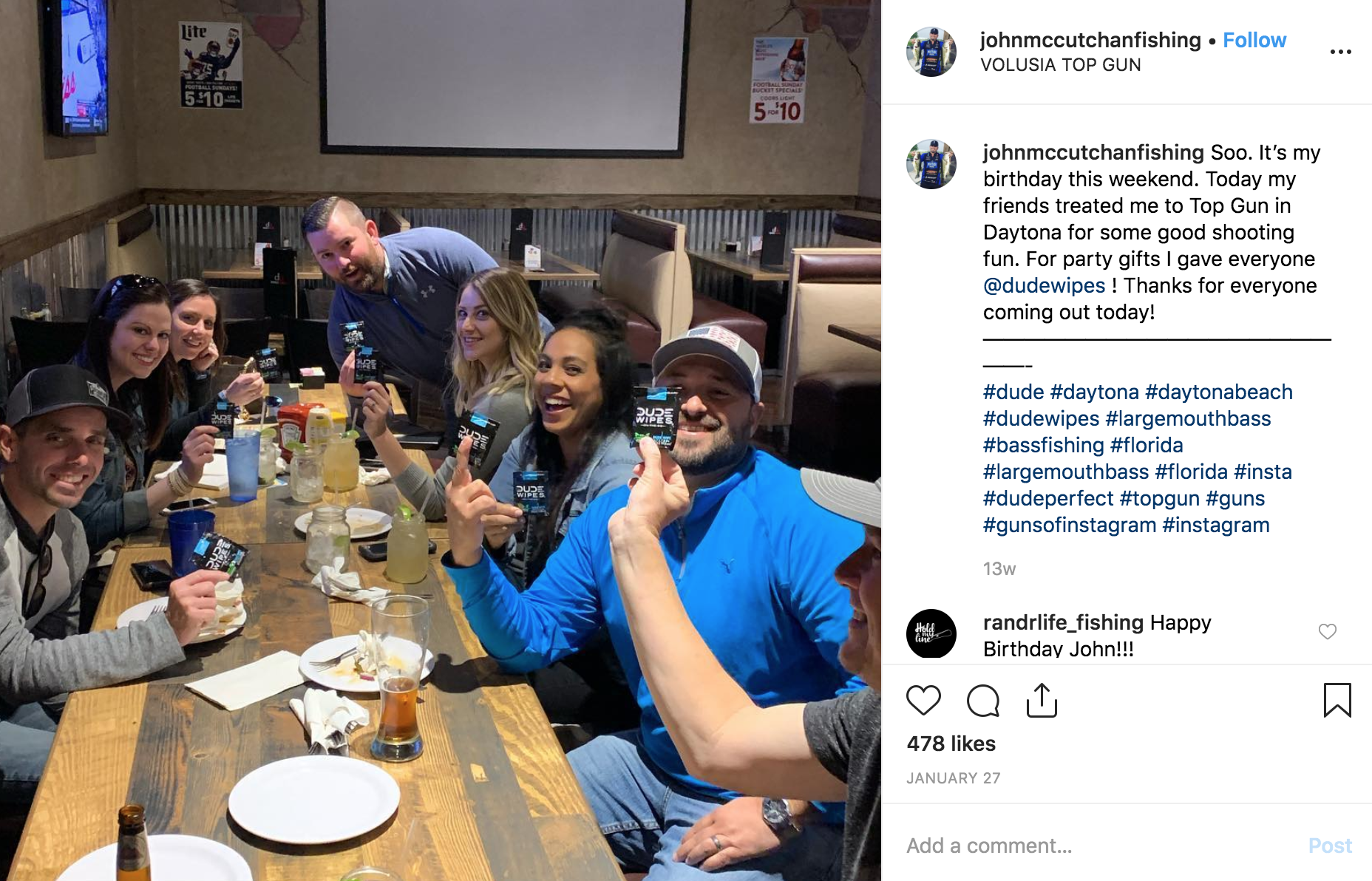 Dude Wipes ambassadors instagram post user generated content friends eating drinking restaurant