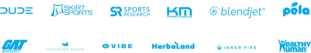 Logo of BrandChamp customers Dude Products Skirt Sports Sports Research Kaged Muscle Blendjet Pela GAT Sports Southern Marsh Vibe Kayaks HerbaLand Inner Fire Healthy Human