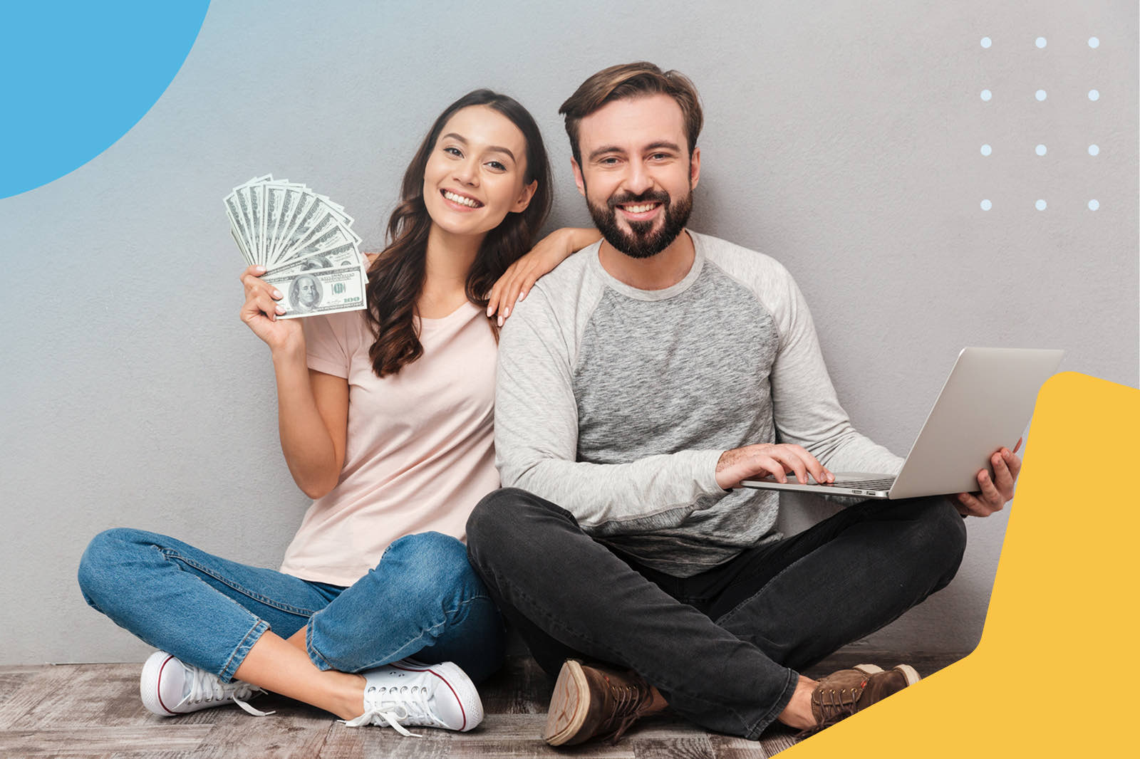 Couple sitting with laptop money