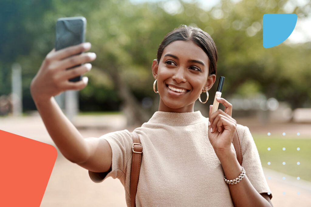 Woman taking outdoor selfie video