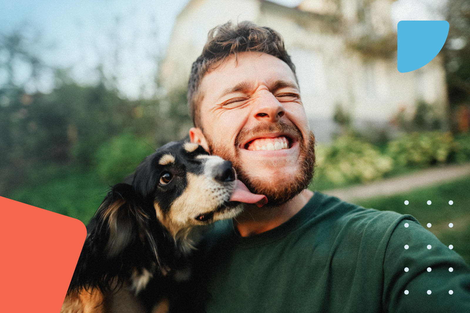 Dog licking man's face