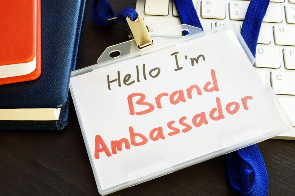 Brand ambassador name badge on desk