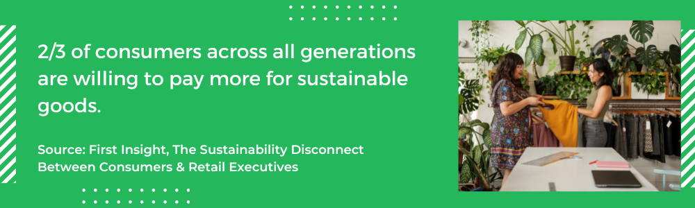 two-thirds of consumers across all generations are willing to pay more for sustainable goods
