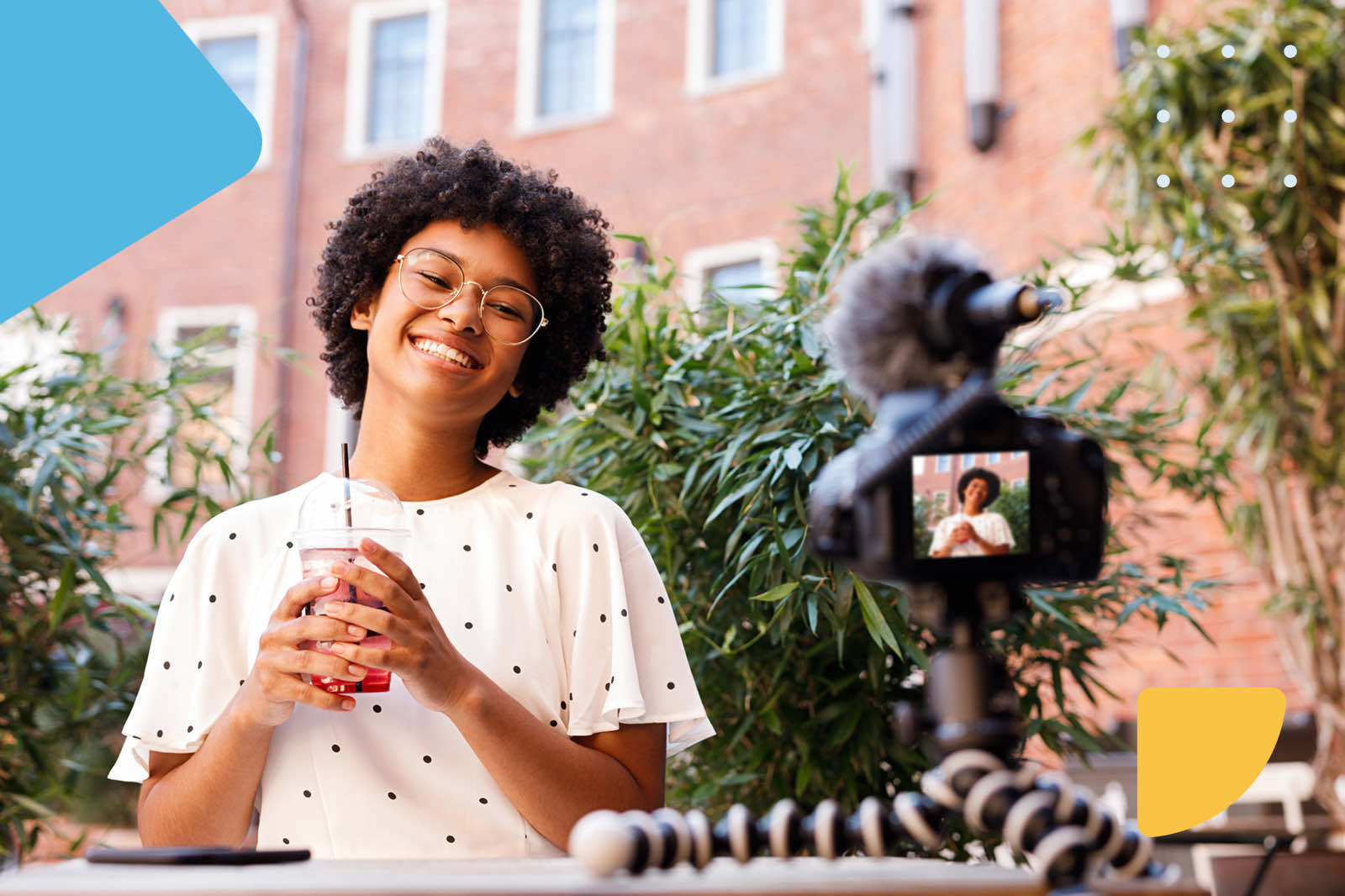 Content creator recording lifestyle video outdoors