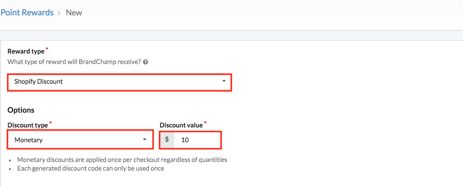 ambassador management reward types Shopify discount monetary discount