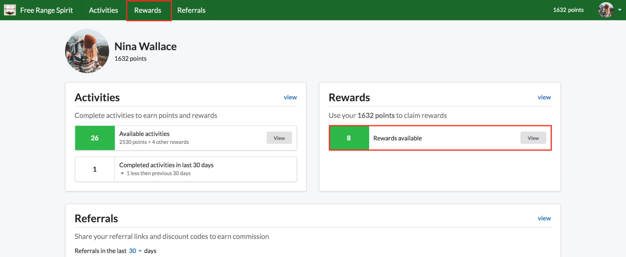 Ambassador dashboard available rewards