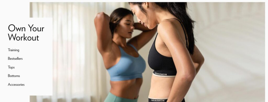 Screenshot LuluLemon website own your workout women sports bra