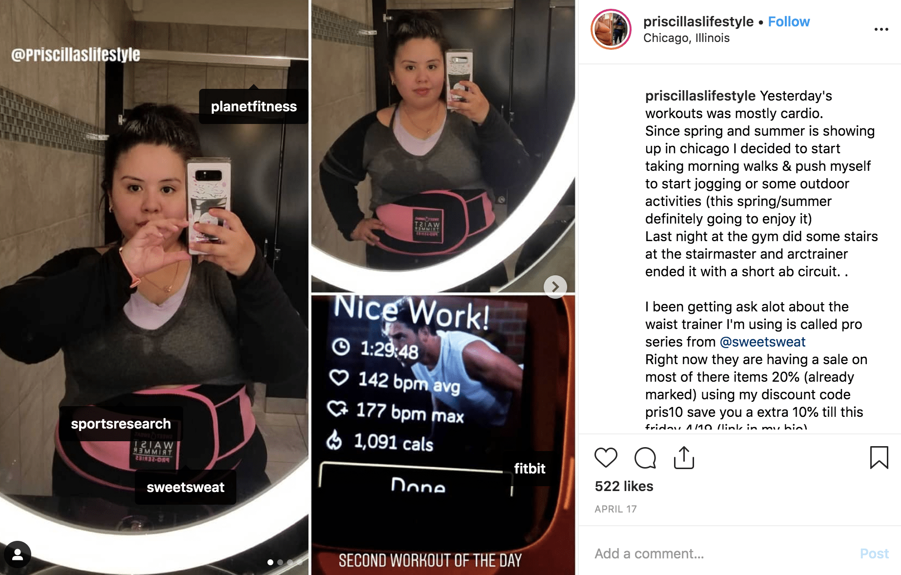 Instagraph post Sports Research Sweetsweat ambassador selfie