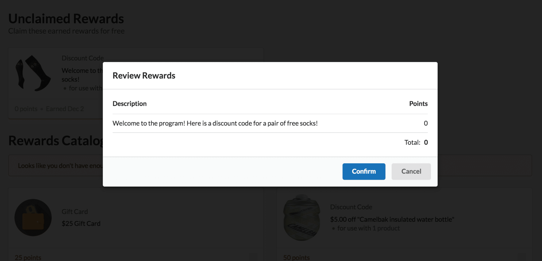 Ambassador claim onboarding reward review confirm