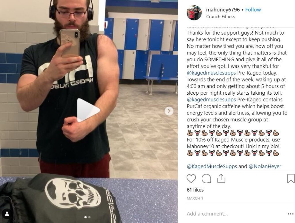 Instagram post of Kaged Muscle ambassador user-generated content