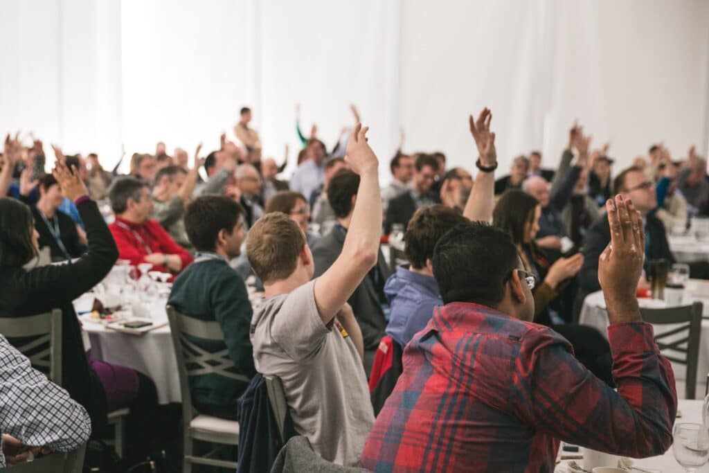 Crowd participating at an ambassadors event