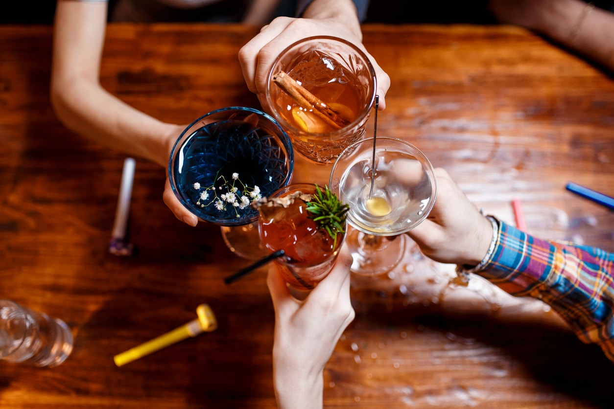 Friends having drinks, and cheering