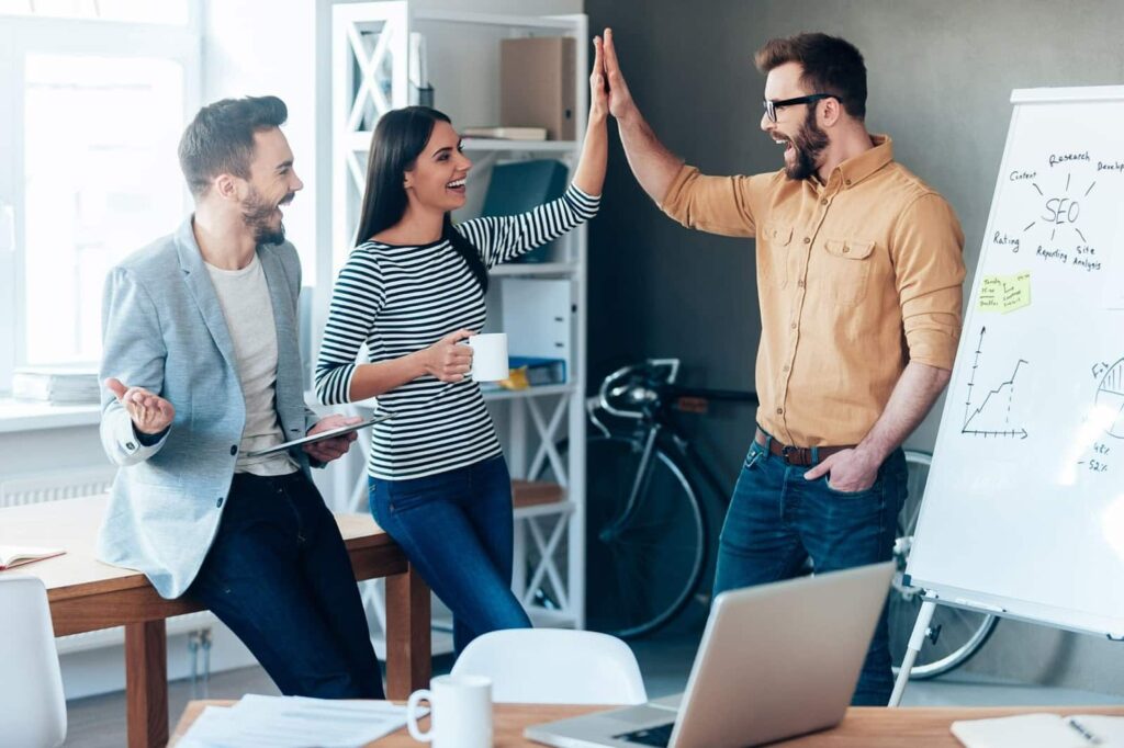 Marketing team working in office