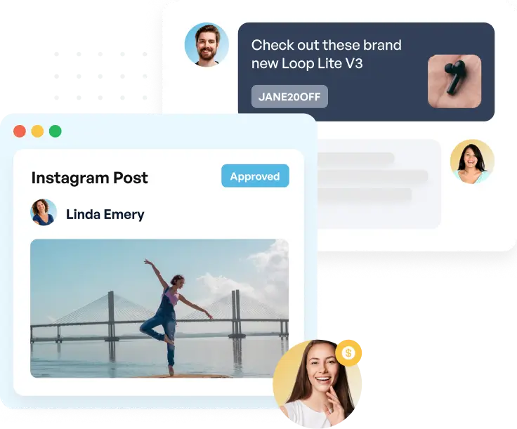 Social media influencer collaboration showing approved Instagram post and brand promotion message