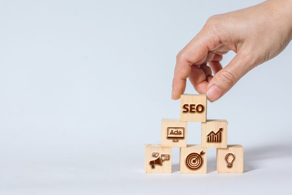 Brand ambassador software features represented through SEO, ads, analytics, targeting, and campaign planning blocks